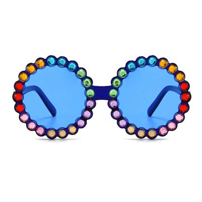 willochra cute Baby round Sunglasses Kids Diamond Crystal Sun Glasses UV400 4-15 Year Summer Shades Colorful Small Eyewear Luxury (blue)
