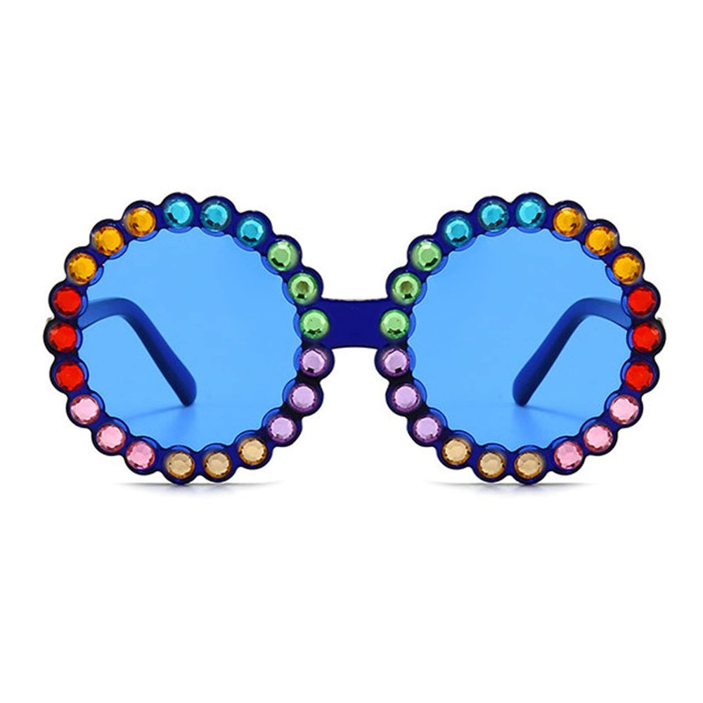 willochra cute Baby round Sunglasses Kids Diamond Crystal Sun Glasses UV400 4-15 Year Summer Shades Colorful Small Eyewear Luxury (blue)