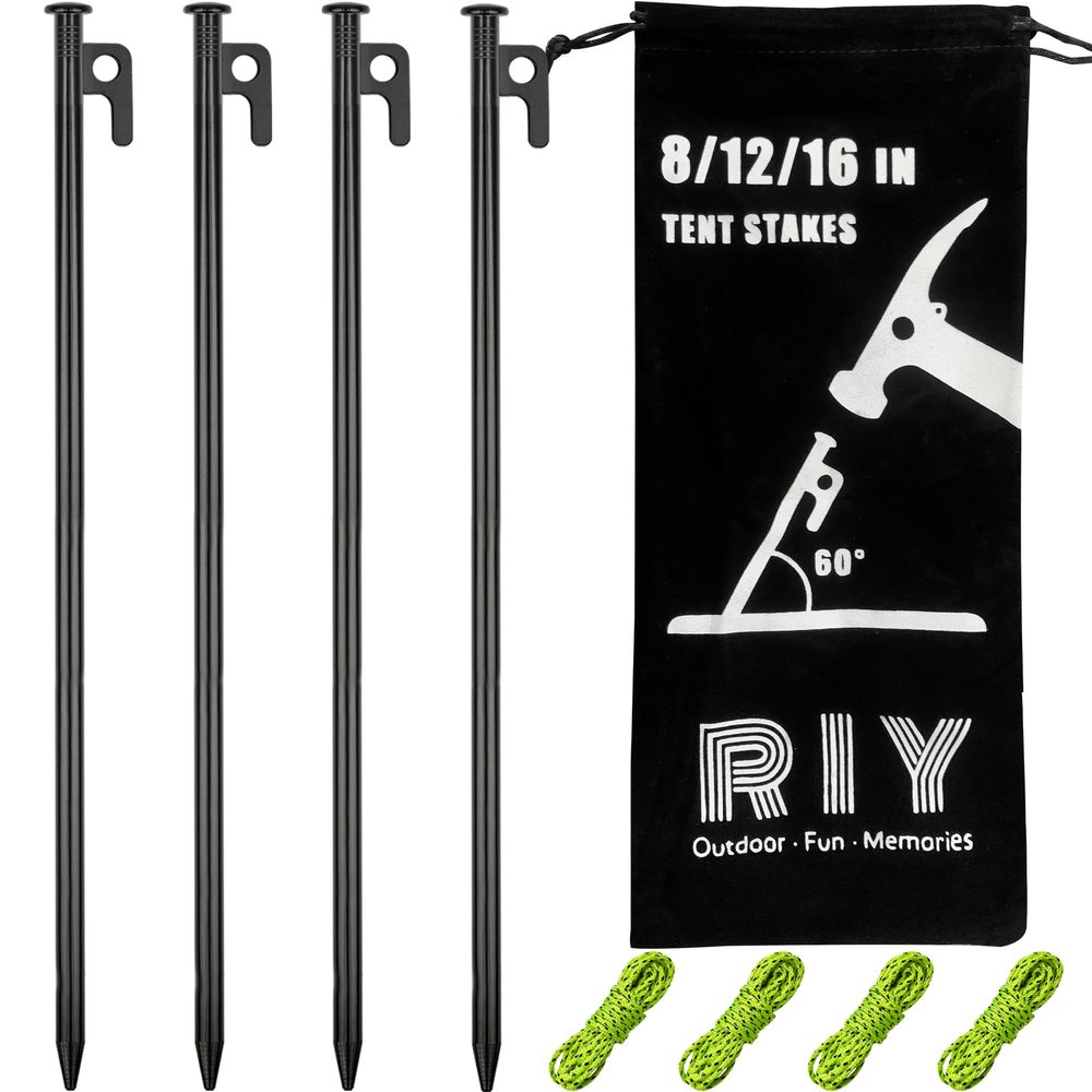 4 Pack Tent Stakes Heavy Duty Metal Tent Pegs for Camping Steel Tent Stakes 16 inch Unbreakable and Inflexible
