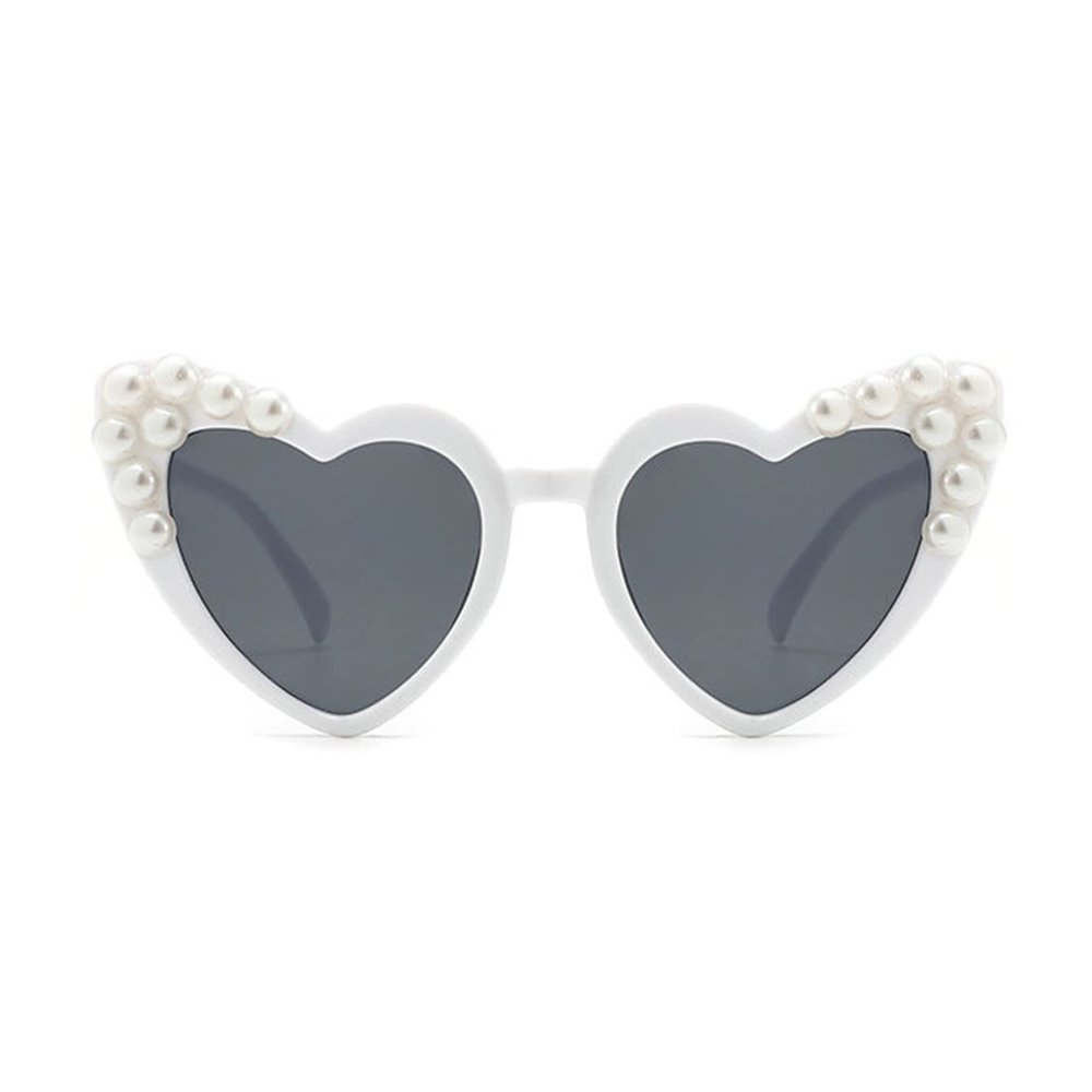 willochra Cute love heart shape Toddler Kids Baby Girls Pearl cat eye Handmade UV 400 Protection Sunglasses Hfor Beach Party Outdoors (white)