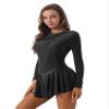 JEEYJOO Womens Sparkling Ice Skating Dance Dress See-Through Mesh Patchwork Leotard Dresses Figure Skating Black Large view 2