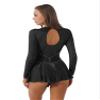 JEEYJOO Womens Sparkling Ice Skating Dance Dress See-Through Mesh Patchwork Leotard Dresses Figure Skating Black Large view 3