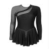 JEEYJOO Womens Sparkling Ice Skating Dance Dress See-Through Mesh Patchwork Leotard Dresses Figure Skating Black Large view 4