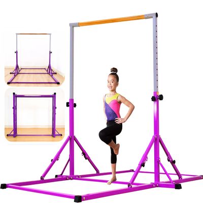 MARFULA 8 Ft Foldable Gymnastic Bar for Kids Age 3-25 of 1-13 Levels, 4 Ft Width 5 Ft Adjustbale Height Kip Bar, 400 lbs Weight Limit, Gymnastic Training Bar Equipment for Teenager Home and Club Use