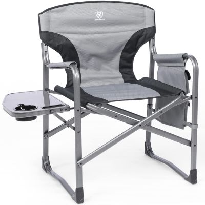 EVER ADVANCED Aluminum Lightweight Folding Director Chair, 350lbs Heavy Duty Camping Chair with Side Table & Storage, 19" Joint-Friendly Height Easy to Stand, Portable Makeup Artist & Vendor Chair