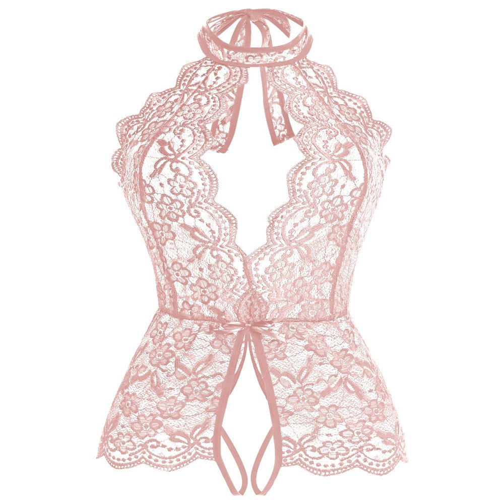 Ababoon Women One Piece Lingerie Lace Sexy Baby Dolls Teddy Sleepwear (Rose, Large)