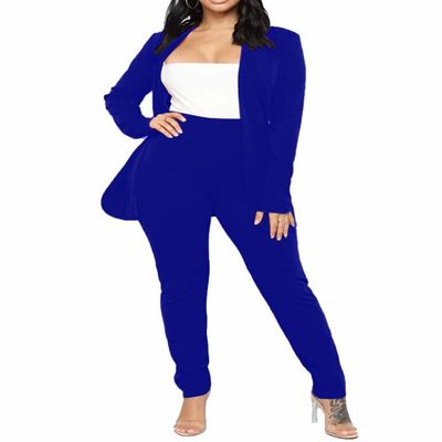 Women's Business Blazer Pant Suit Set for Work 2 Piece Outfits Royal Blue X-Large