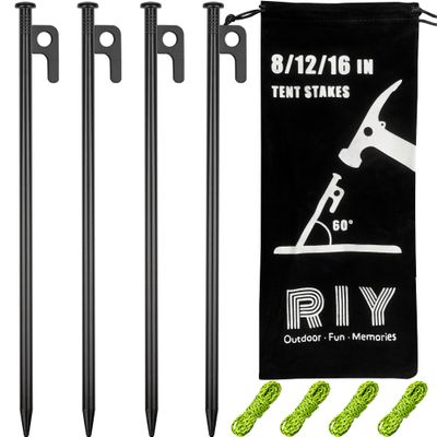 4 Pack Tent Stakes Heavy Duty Metal Tent Pegs for Camping Steel Tent Stakes 12 inch Unbreakable and Inflexible