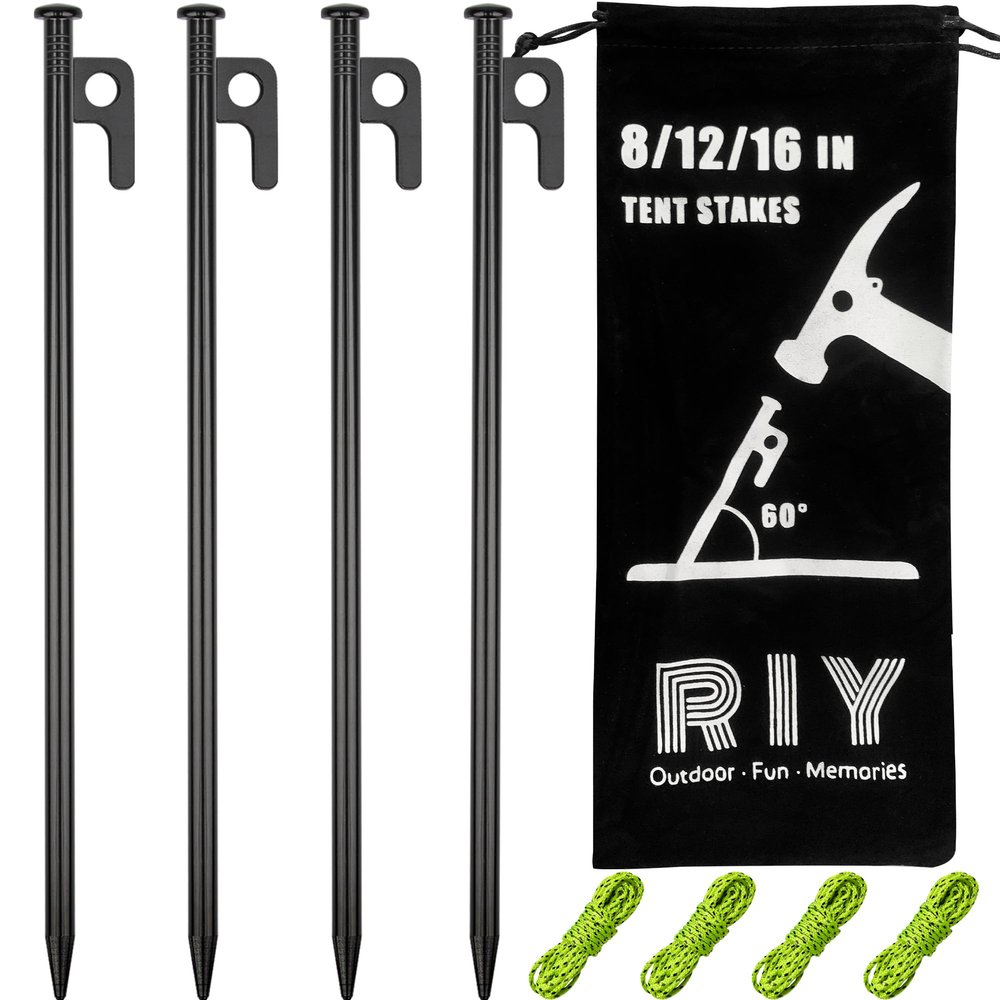 4 Pack Tent Stakes Heavy Duty Metal Tent Pegs for Camping Steel Tent Stakes 12 inch Unbreakable and Inflexible