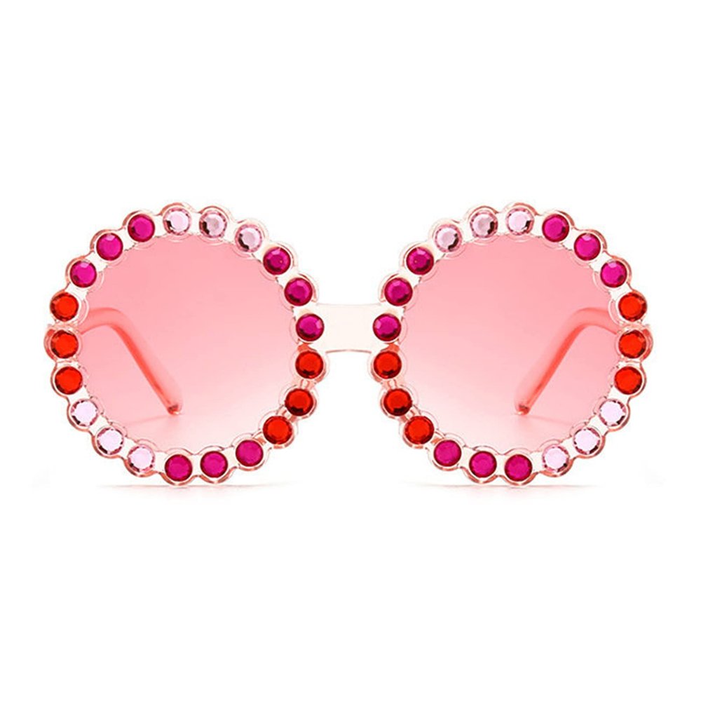 willochra cute Baby round Sunglasses Kids Diamond Crystal Sun Glasses UV400 4-15 Year Summer Shades Colorful Small Eyewear Luxury (pink)
