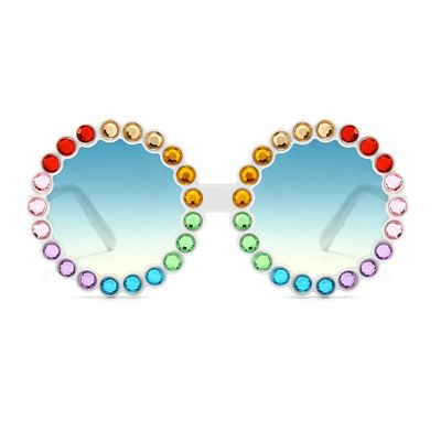 willochra cute Baby round Sunglasses Kids Diamond Crystal Sun Glasses UV400 4-15 Year Summer Shades Colorful Small Eyewear Luxury (white green)