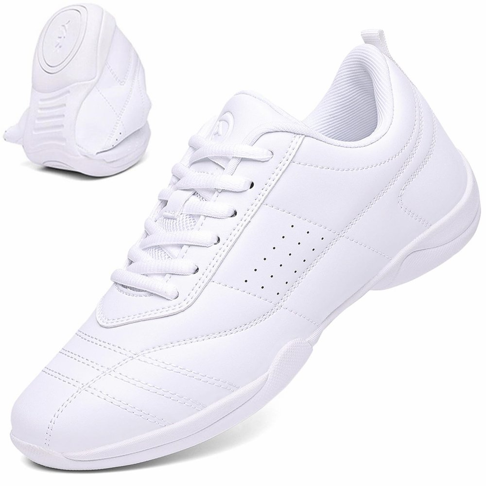 DADAWEN Adult & Youth Cheer Shoes Girls White Cheerleading Shoes for Women Dance Shoes Athletic Sport Training Tennis Breathable Competition Cheer Sneakers White US Size 10.5 M Toddler