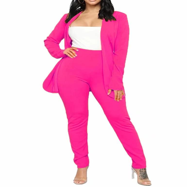 Women's Business Blazer Pant Suit Set for Work 2 Piece Outfits Fuschia X-Large