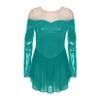 XUNZOO Women's Sheer Mesh Patchwork Rhinestone Figure Ice Skating Dress Shiny Metallic Long Sleeve Lyrical Dance Leotard Green Large view 3