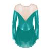 XUNZOO Women's Sheer Mesh Patchwork Rhinestone Figure Ice Skating Dress Shiny Metallic Long Sleeve Lyrical Dance Leotard Green Large view 4