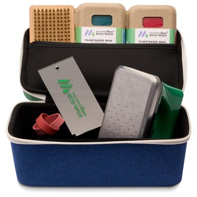 mountainFLOW eco-Wax | Blue Square Wax Kit | Eco-Friendly Ski + Snowboard Wax (Cool + Warm) | Wax Iron | Wax Brush | Wax Scraper