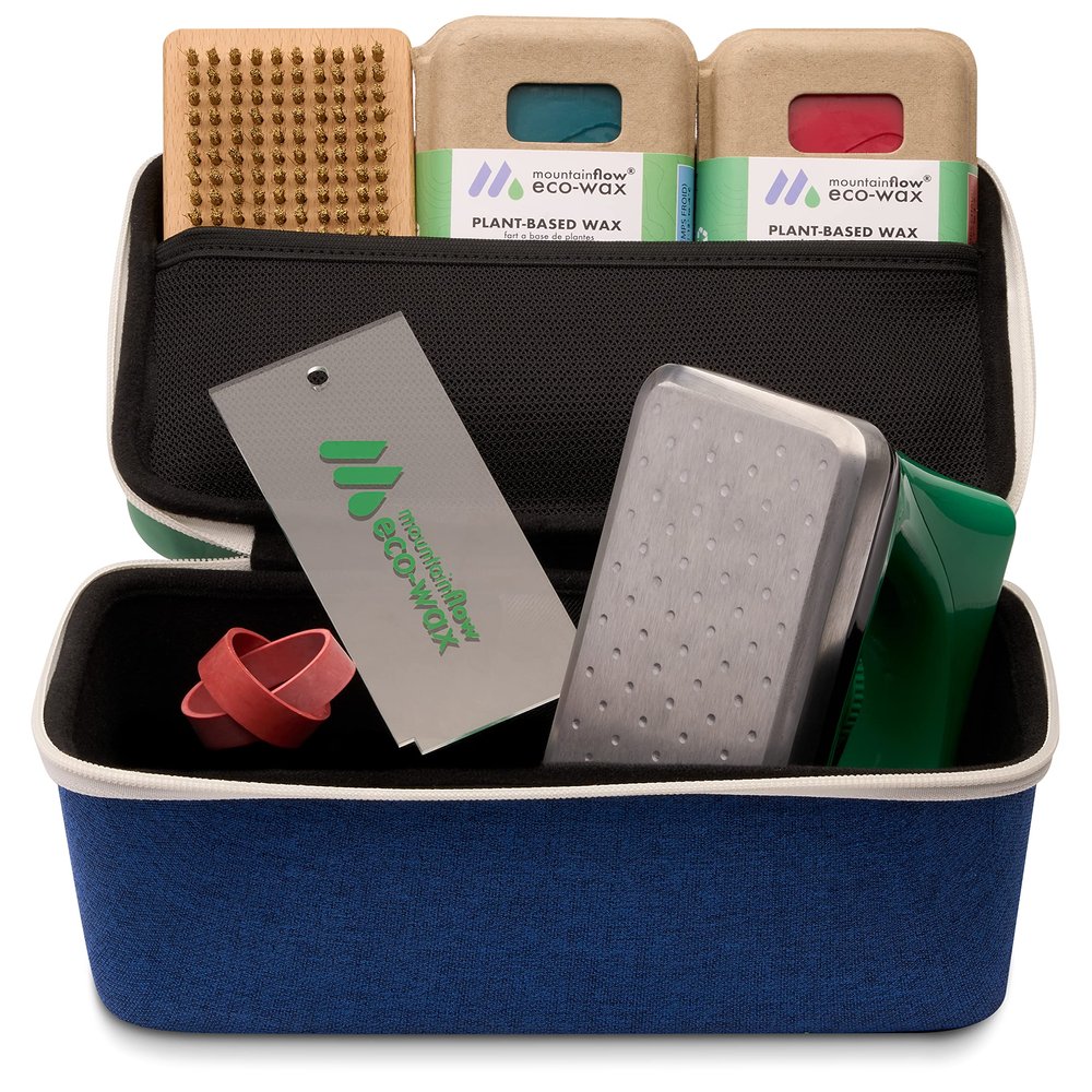 mountainFLOW eco-Wax | Blue Square Wax Kit | Eco-Friendly Ski + Snowboard Wax (Cool + Warm) | Wax Iron | Wax Brush | Wax Scraper