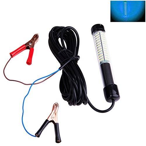 Lightingsky 12V 14W 180 LEDs 1300 Lumens LED Submersible Fishing Light Underwater Fish Finder Lamp with 5m Cord (Blue)