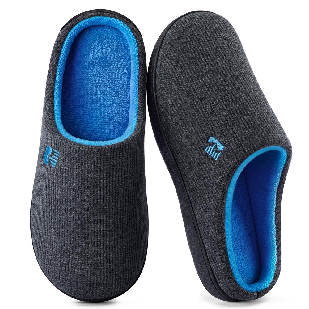 RockDove Men's Original Two-Tone Memory Foam Slipper, Size 9-10 US Men, Dark Grey/Blue