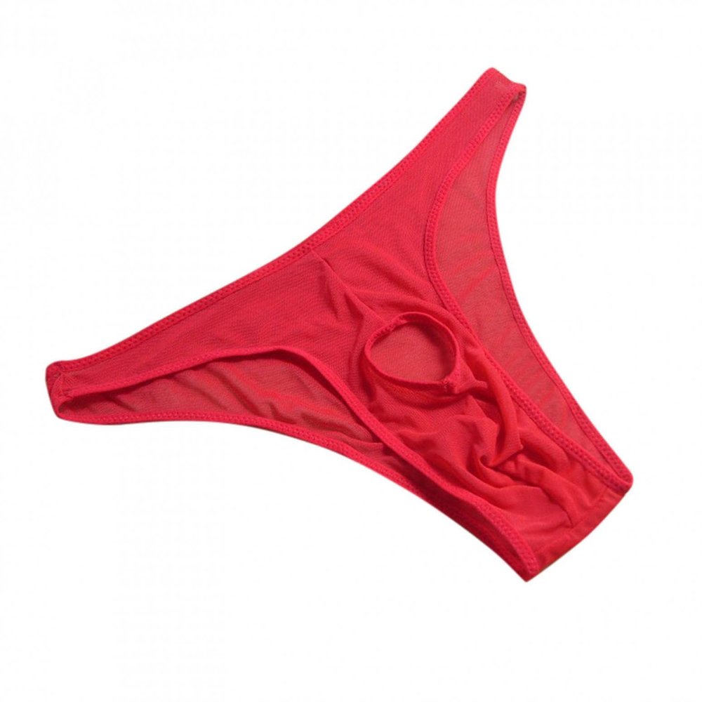Saohuo Men Front Hole Underwear Sexy Passion Perspective Underpant Athletic Supporter Briefs Bikini Comfortable Well fitting Red