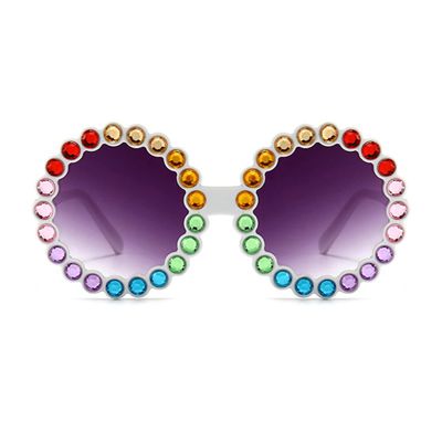 willochra cute Baby round Sunglasses Kids Diamond Crystal Sun Glasses UV400 4-15 Year Summer Shades Colorful Small Eyewear Luxury (white gary)