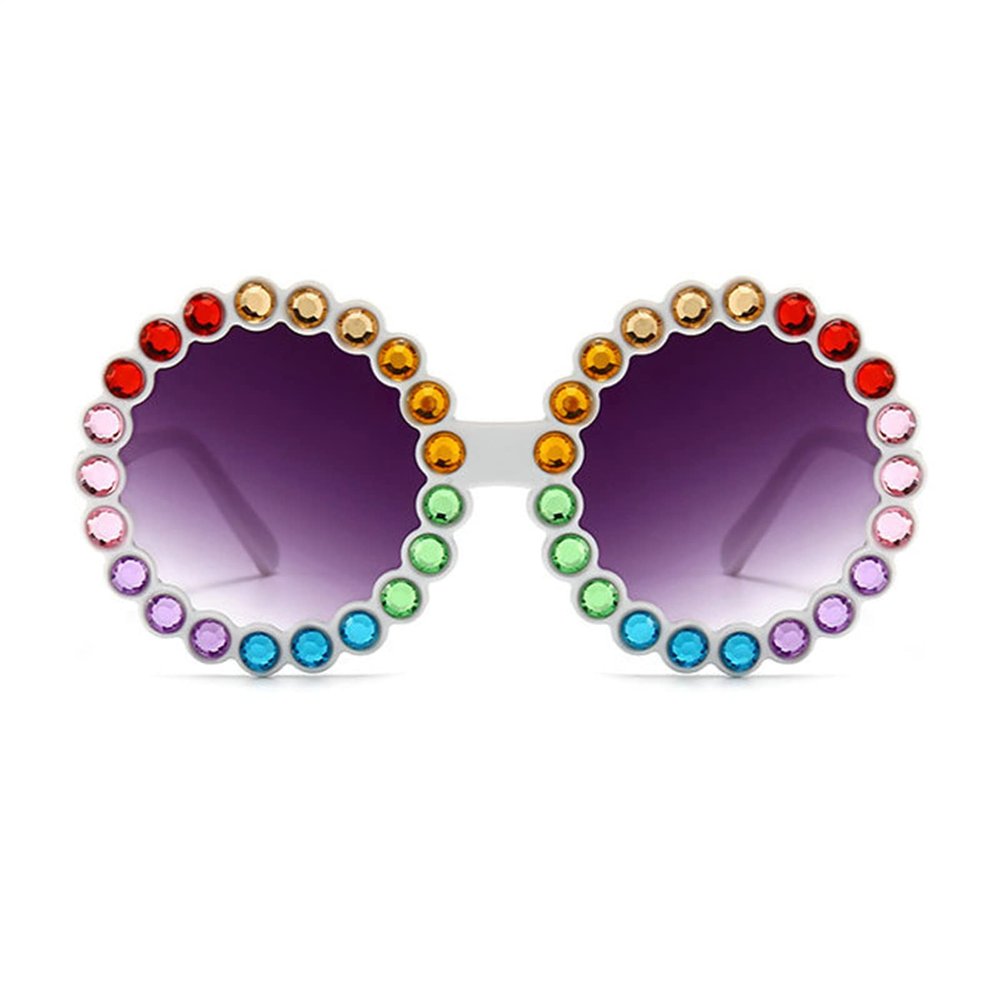 willochra cute Baby round Sunglasses Kids Diamond Crystal Sun Glasses UV400 4-15 Year Summer Shades Colorful Small Eyewear Luxury (white gary)