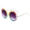 willochra cute Baby round Sunglasses Kids Diamond Crystal Sun Glasses UV400 4-15 Year Summer Shades Colorful Small Eyewear Luxury (white gary) view 2
