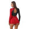 JEEYJOO Womens Sparkling Ice Skating Dance Dress See-Through Mesh Patchwork Leotard Dresses Figure Skating Red&Black Large view 3