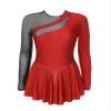 JEEYJOO Womens Sparkling Ice Skating Dance Dress See-Through Mesh Patchwork Leotard Dresses Figure Skating Red&Black Large view 4