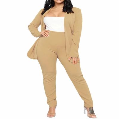 Women's Business Blazer Pant Suit Set for Work 2 Piece Outfits Khaki Large