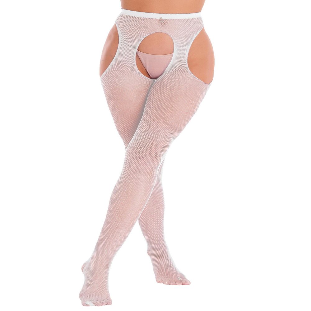 Agoky Women Sexy Pantyhose Tights Mesh Stockings Crotch Opening Stretchy Fishnet Socks Footwear White One Size