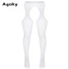 Agoky Women Sexy Pantyhose Tights Mesh Stockings Crotch Opening Stretchy Fishnet Socks Footwear White One Size view 2