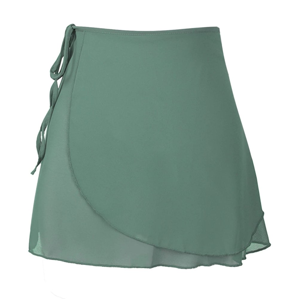 ACSUSS Womens Adult Sheer Wrap Ballet Skirt Tie Waist Chiffon Dance Skate Skirts Dancewear Green Medium