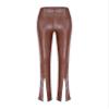 vastwit Women's Faux Leather Bell Botom Flare Pants Split Hem Solid Color Pu Trousers Streetwear Brown Large view 1