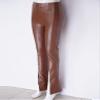 vastwit Women's Faux Leather Bell Botom Flare Pants Split Hem Solid Color Pu Trousers Streetwear Brown Large view 3