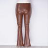 vastwit Women's Faux Leather Bell Botom Flare Pants Split Hem Solid Color Pu Trousers Streetwear Brown Large view 4