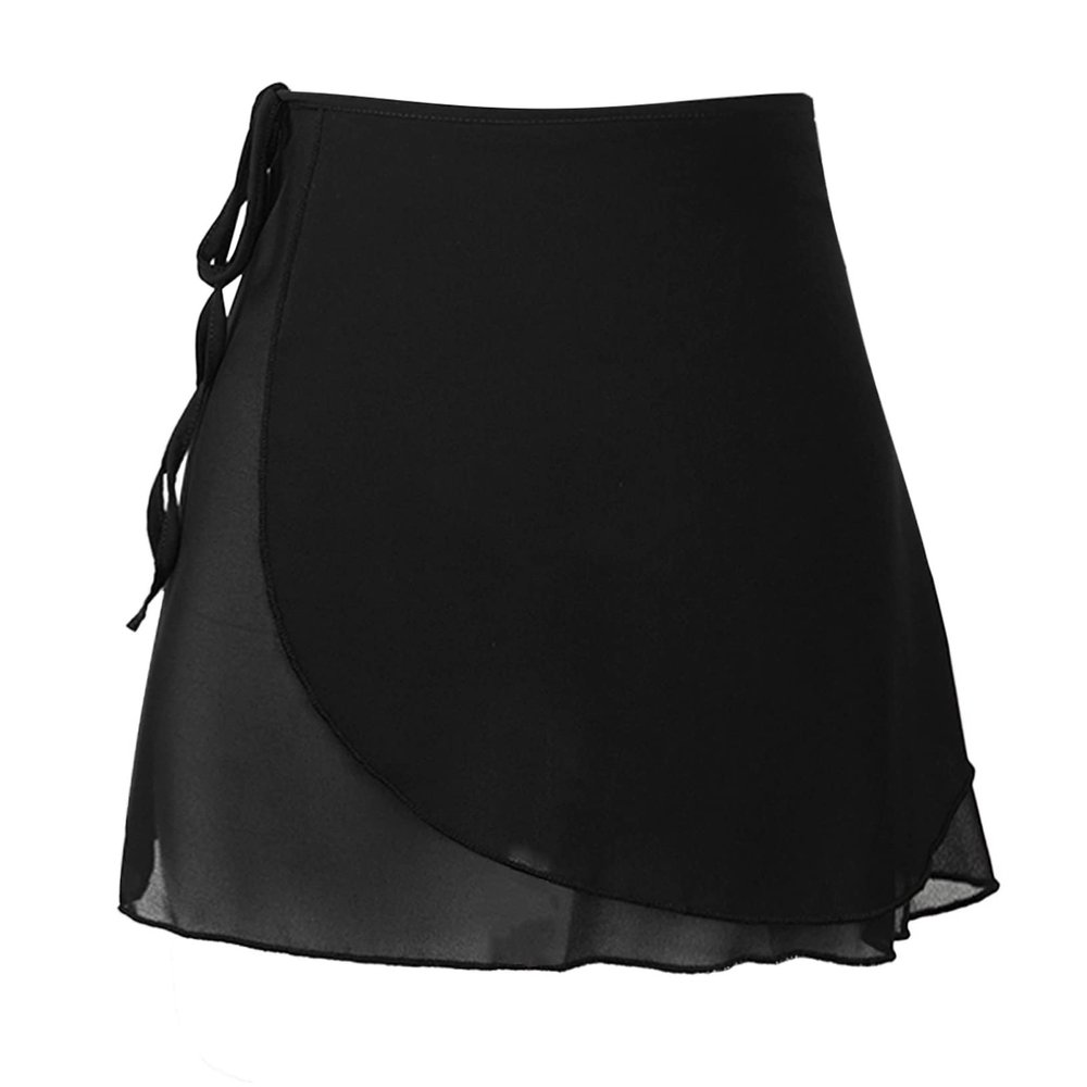 ACSUSS Womens Adult Sheer Wrap Ballet Skirt Tie Waist Chiffon Dance Skate Skirts Dancewear Black Medium