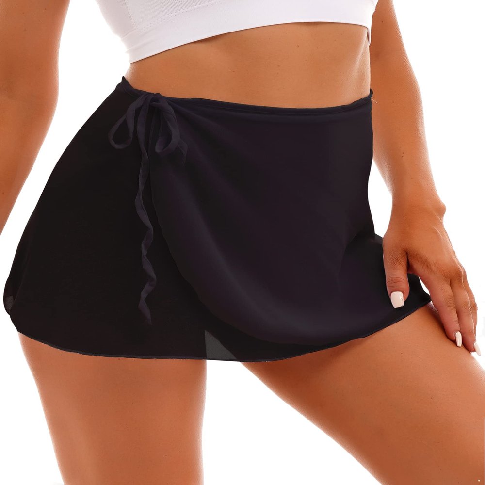 iiniim Women Girls Ladies Ballet Wrap Skirt Over Scarf Tutu Skirt Pull On Elastic Waist Sheer Dance Skirt Black #B Medium