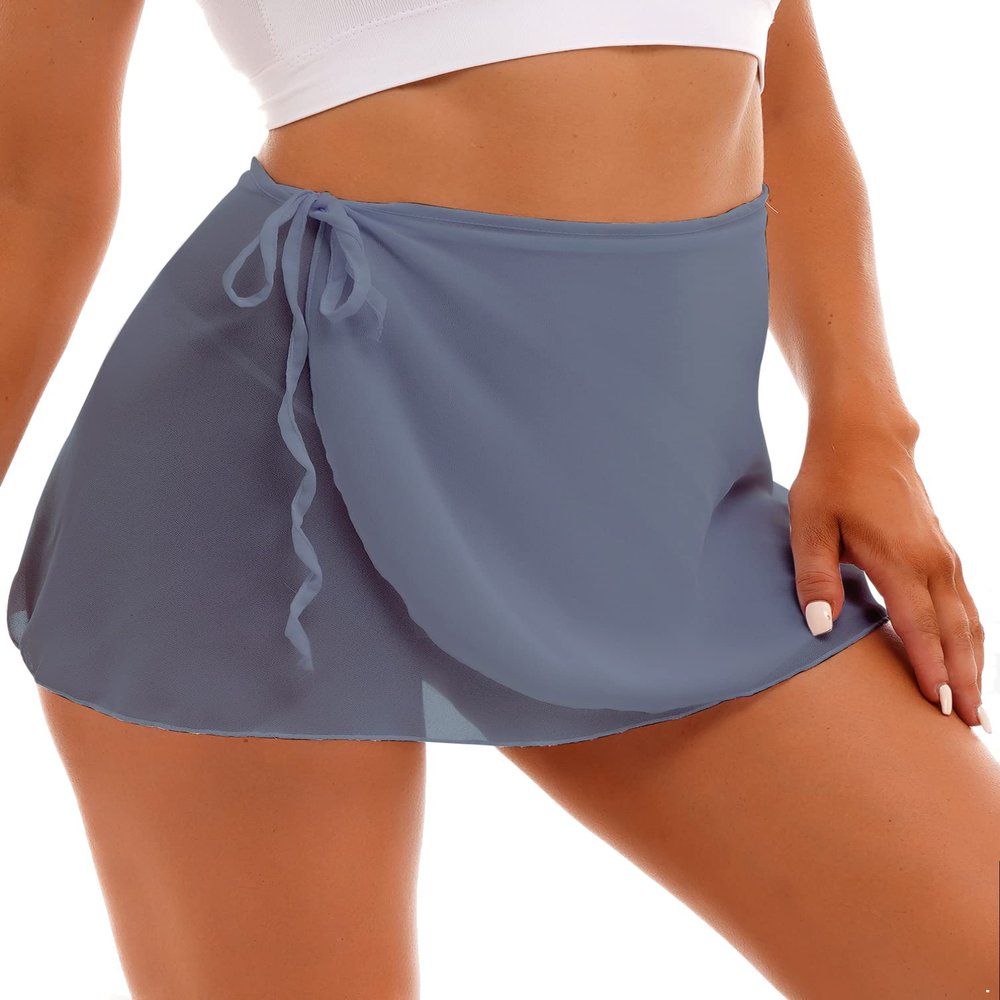 iiniim Women Girls Ladies Ballet Wrap Skirt Over Scarf Tutu Skirt Pull On Elastic Waist Sheer Dance Skirt Gray #B Medium