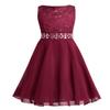 Daenrui Kids Flower Girls Sleeveless Floral Lace Shiny Rhinestone Tulle Dress Wedding Party Ball Gown Red 12 Years view 1