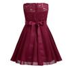 Daenrui Kids Flower Girls Sleeveless Floral Lace Shiny Rhinestone Tulle Dress Wedding Party Ball Gown Red 12 Years view 2