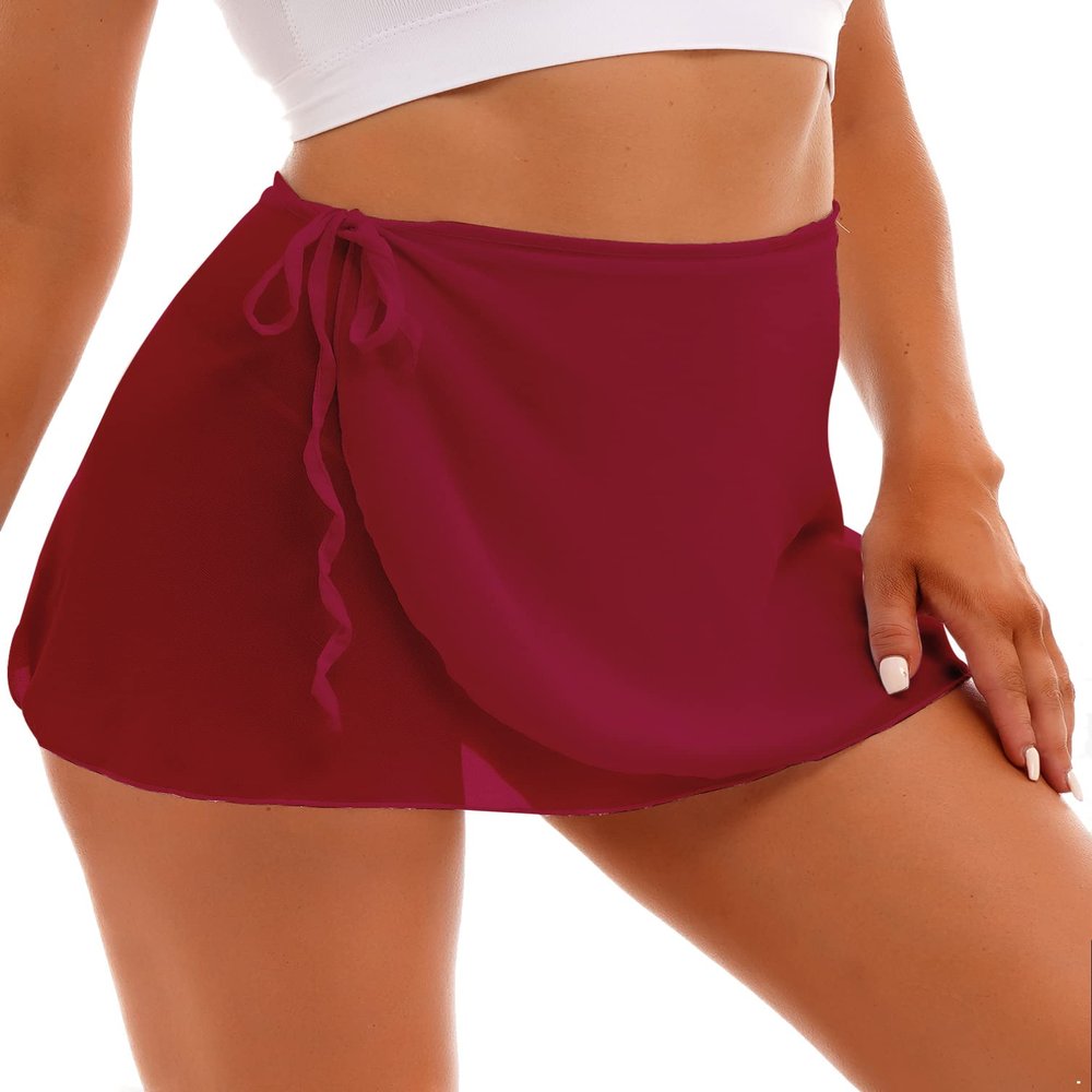 iiniim Women Girls Ladies Ballet Wrap Skirt Over Scarf Tutu Skirt Pull On Elastic Waist Sheer Dance Skirt Burgundy #B Medium