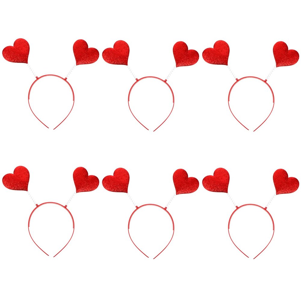 minkissy Red Heart Headband Red Love Heart Headband 6PCS Sequin Heart Head Boppers Valentines Day Hair Hoop Hair Band for Wedding Holiday Festival Party Love- Shaped Head Boppers