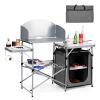 Giantex Folding Grill Table with 26'' Tabletop and Detachable Windscreen, Aluminum Portable Camp Cook Station Carry Bag Quick Set-up, BBQ Camping Picnic Backyard Outdoor Camping Kitchen Table (Grey) view 1