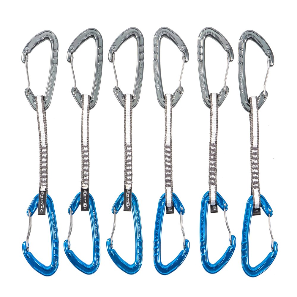 Trango Phase Quickdraw - Versatile Wiregate Climbing Quickdraw, Low Bulk Dogbone, 22kN, 6-Pack 12cm, Sport & Trad Climbing