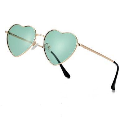 JOVAKIT Polarized Heart Sunglasses for Women Fashion Lovely Style Metal Frame UV400 Protection Lens (Gold/Green)
