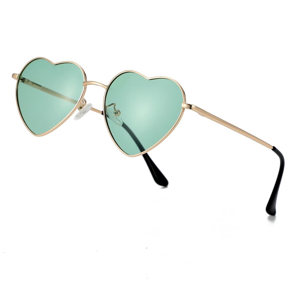 JOVAKIT Polarized Heart Sunglasses for Women Fashion Lovely Style Metal Frame UV400 Protection Lens (Gold/Green)