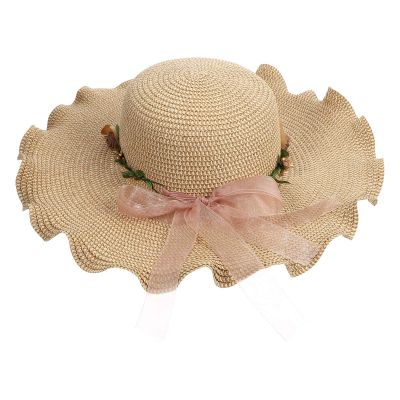 1Pc flat straw hat straw sun hat womens hats Outdoor Activities Hat summer straw hats straw visor hat for women sun hat for girls Sun Protection Cap Mexico Miss flat top Beige