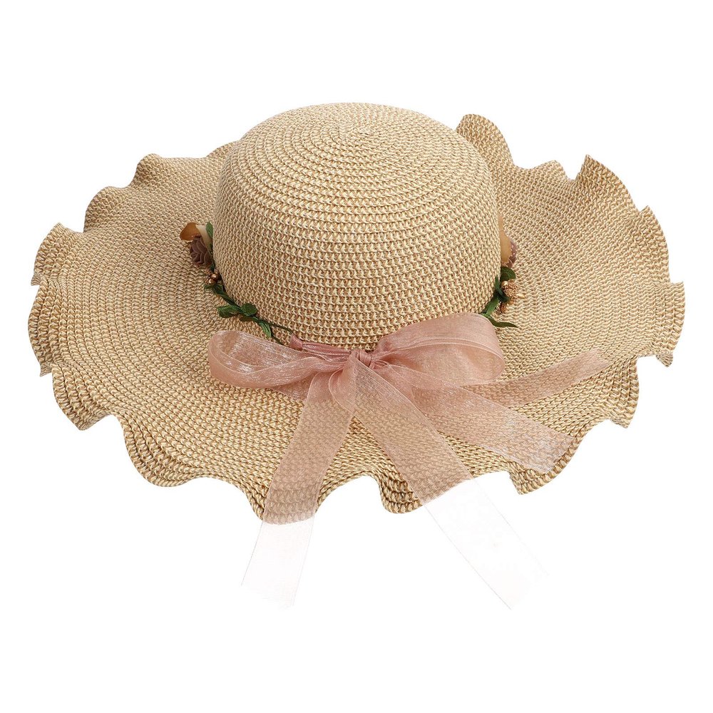 1Pc flat straw hat straw sun hat womens hats Outdoor Activities Hat summer straw hats straw visor hat for women sun hat for girls Sun Protection Cap Mexico Miss flat top Beige