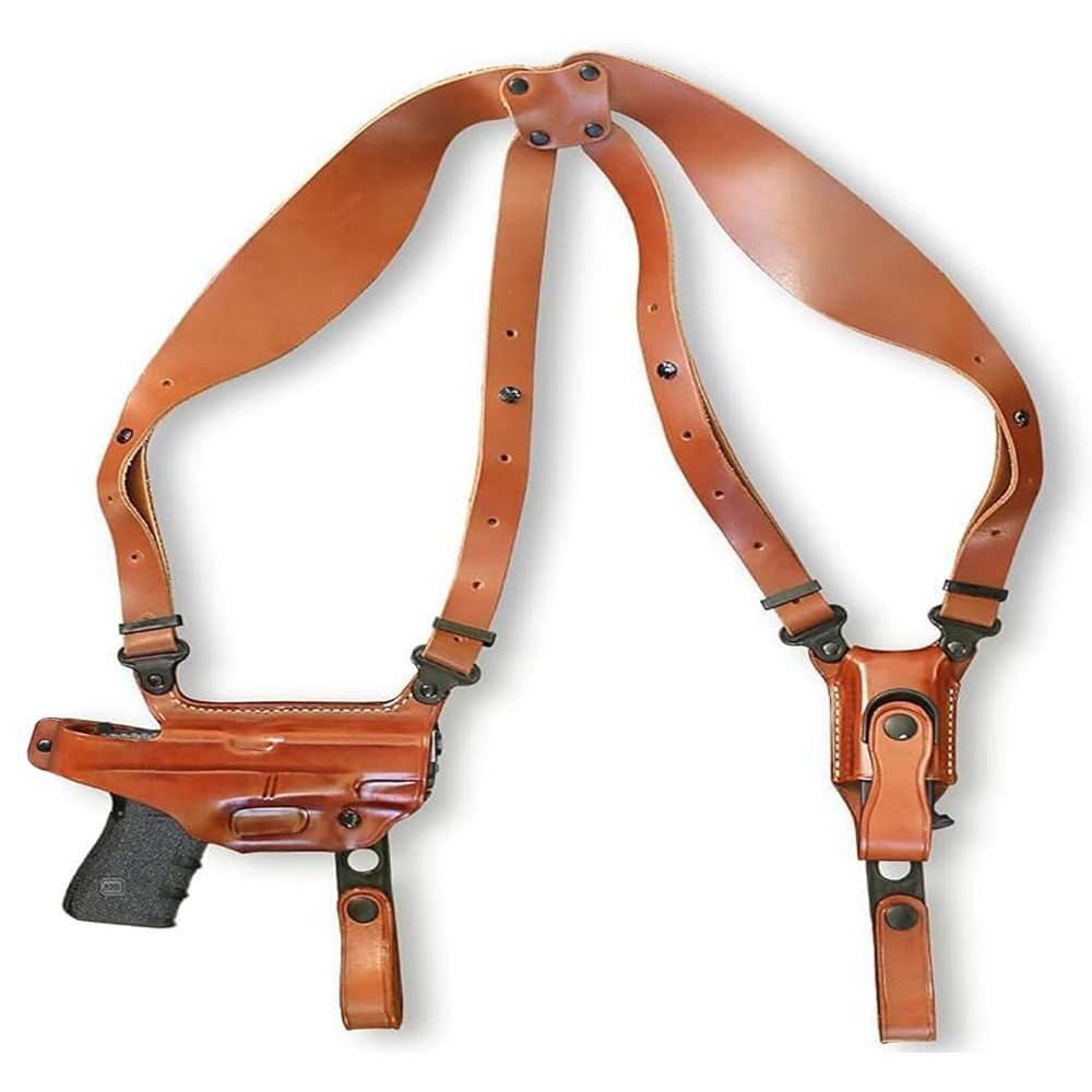 Premium Leather Horizontal Shoulder Holster System with Single Magazine Carrier for KEL-TEC P17 .22LR Polymer Frame Threaded Barrel 3.93, Right Hand Draw, Brown Color #1598#